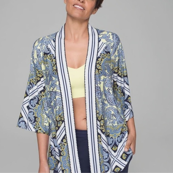 Soma Blue Yellow Paisley Kimono Soft Open Cardigan Loungewear Small Medium - Picture 1 of 8